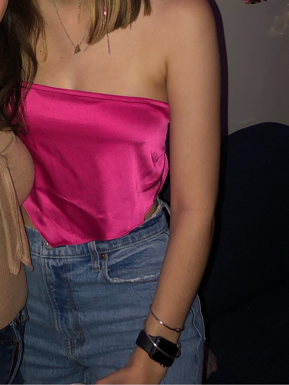 Le Lis Fuchsia Satin Scarf Top
